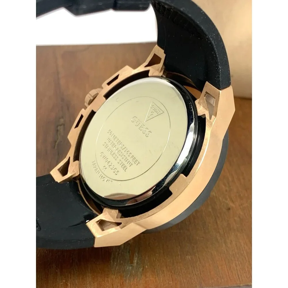 Guess Men's Watch GW0423G5 Quartz Black Rose Gold Rubber Strap 47mm